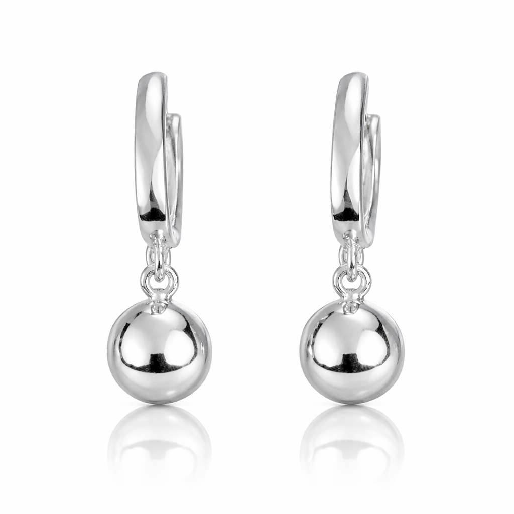 cercei argint 925 dama, model clasic cu biluta rotunda, finisaj lucios premium