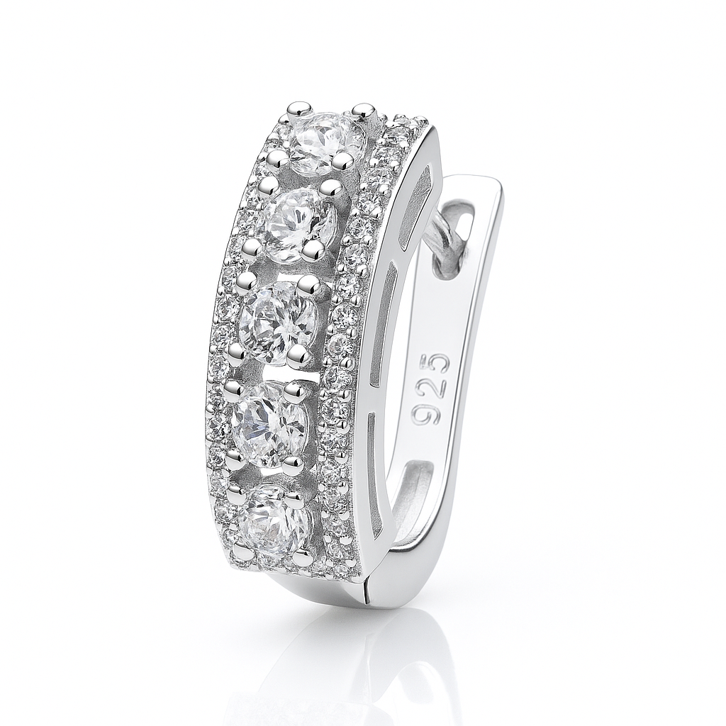 cercei eleganți din argint 925 pentru damă, model rotund cu pietre cubic zirconia