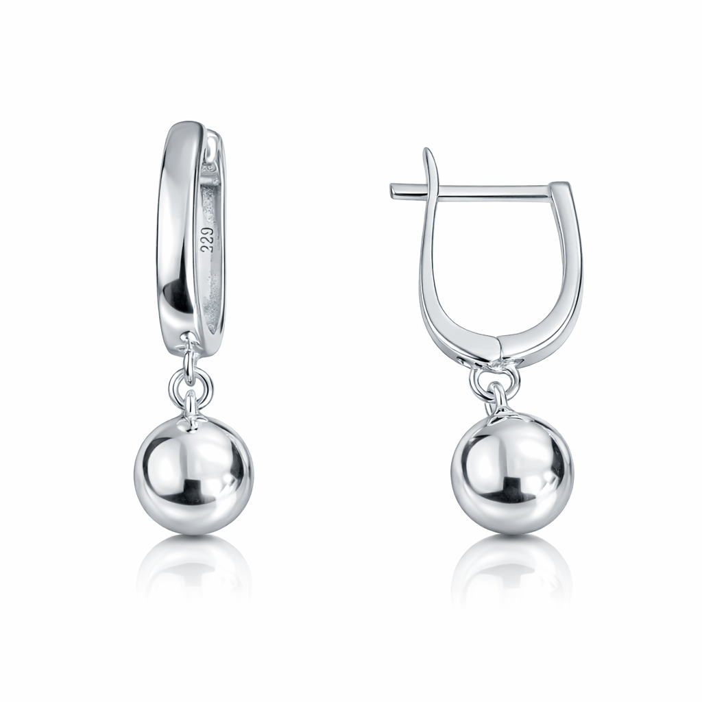 cercei eleganti din argint 925 cu biluta de 7 mm, lungime 2.3 cm, cutie cadou