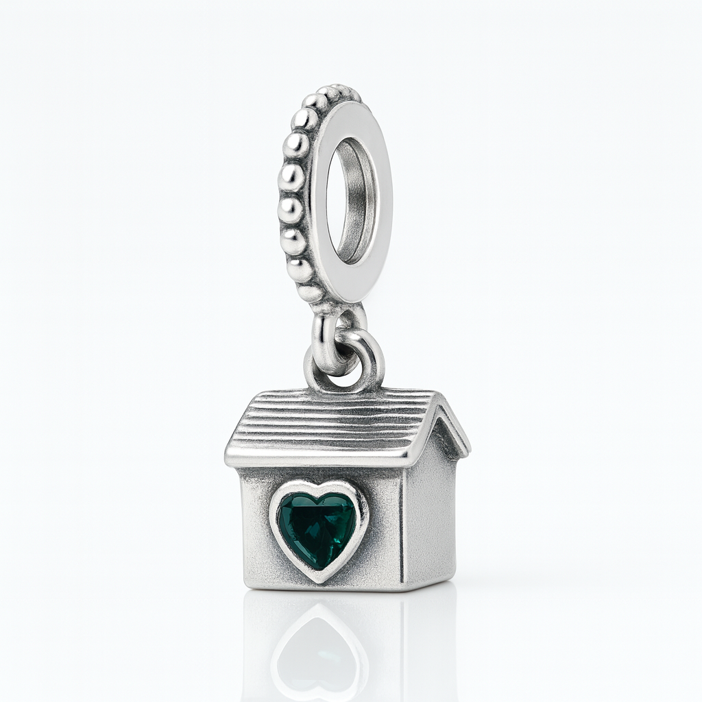 charm casa cu inima verde din argint 925 compatibil Pandora