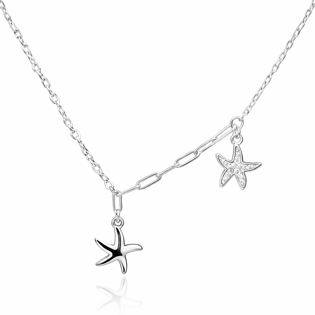 colier din argint 925 rodiat cu stele de mare si lant ajustabil