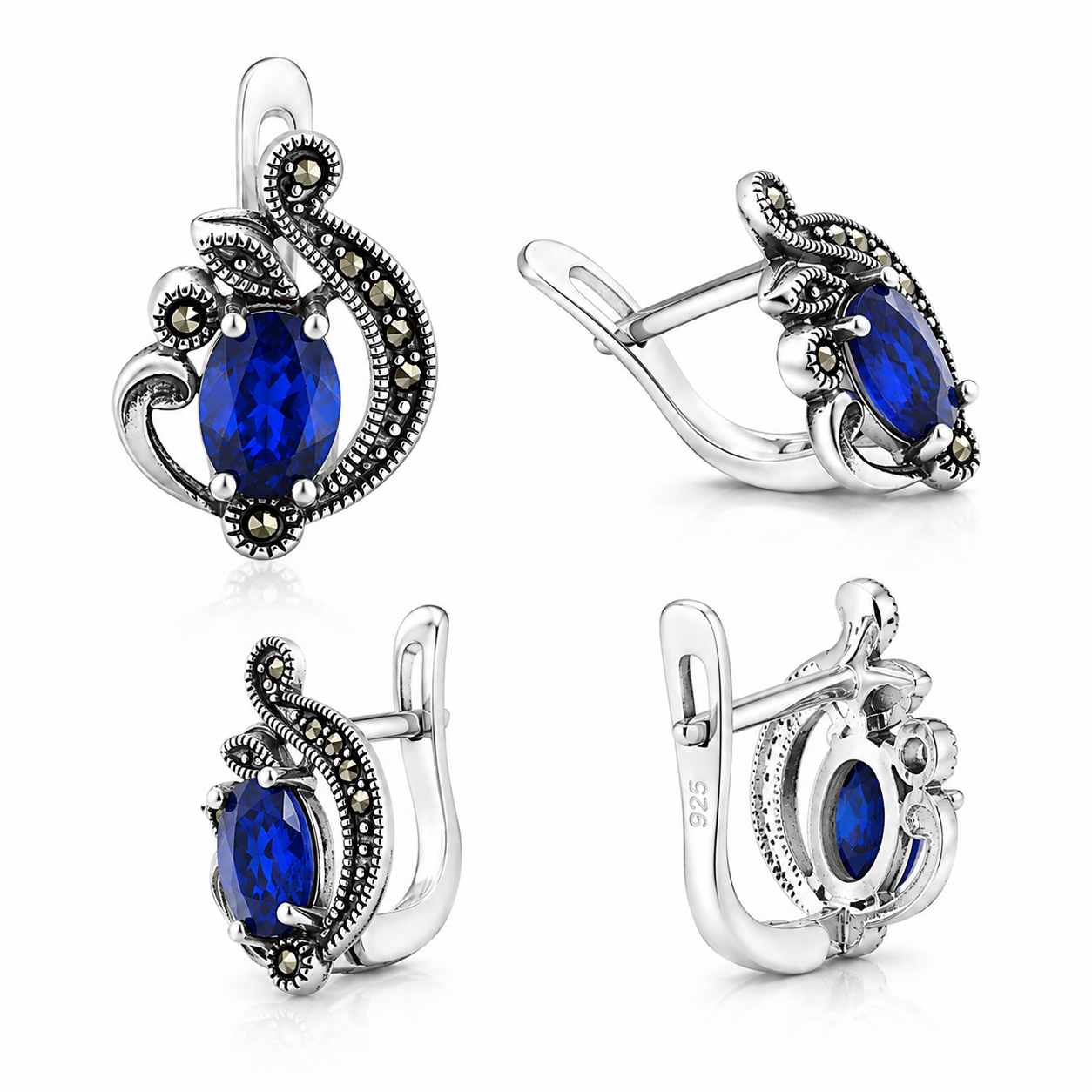 Cercei din Argint 925 „Safira Regală” cu Piatră Albastru Regal – 7 g CD660