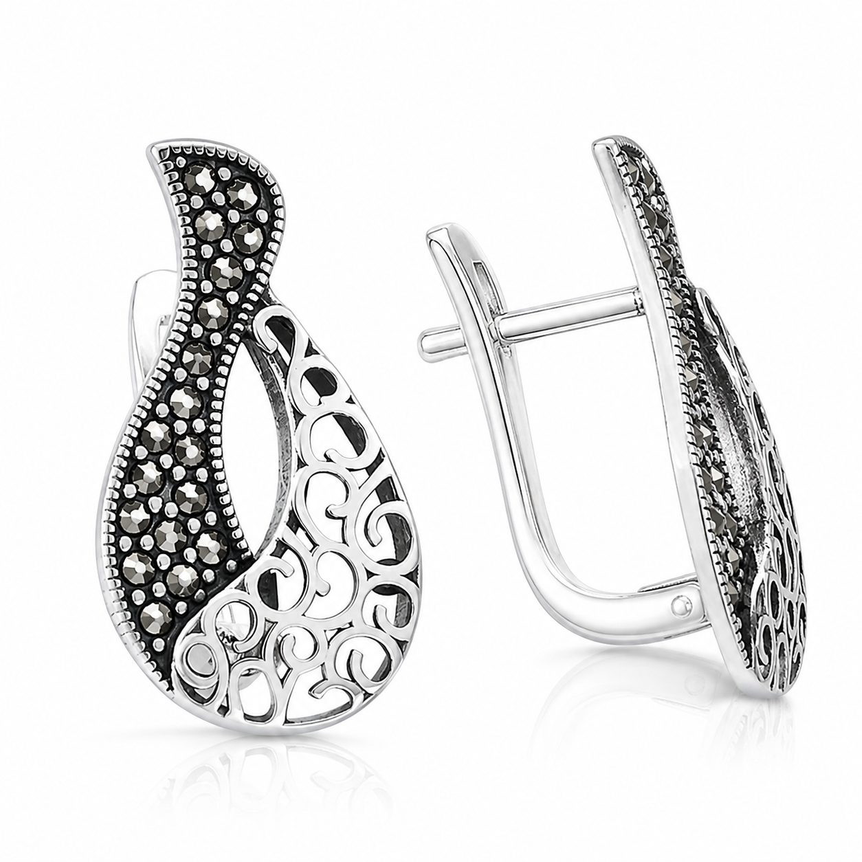 Cercei din Argint 925 „Lacrima Regală” cu Marcasite – Design Vintage, 23,30 mm, 4,50 g CD664