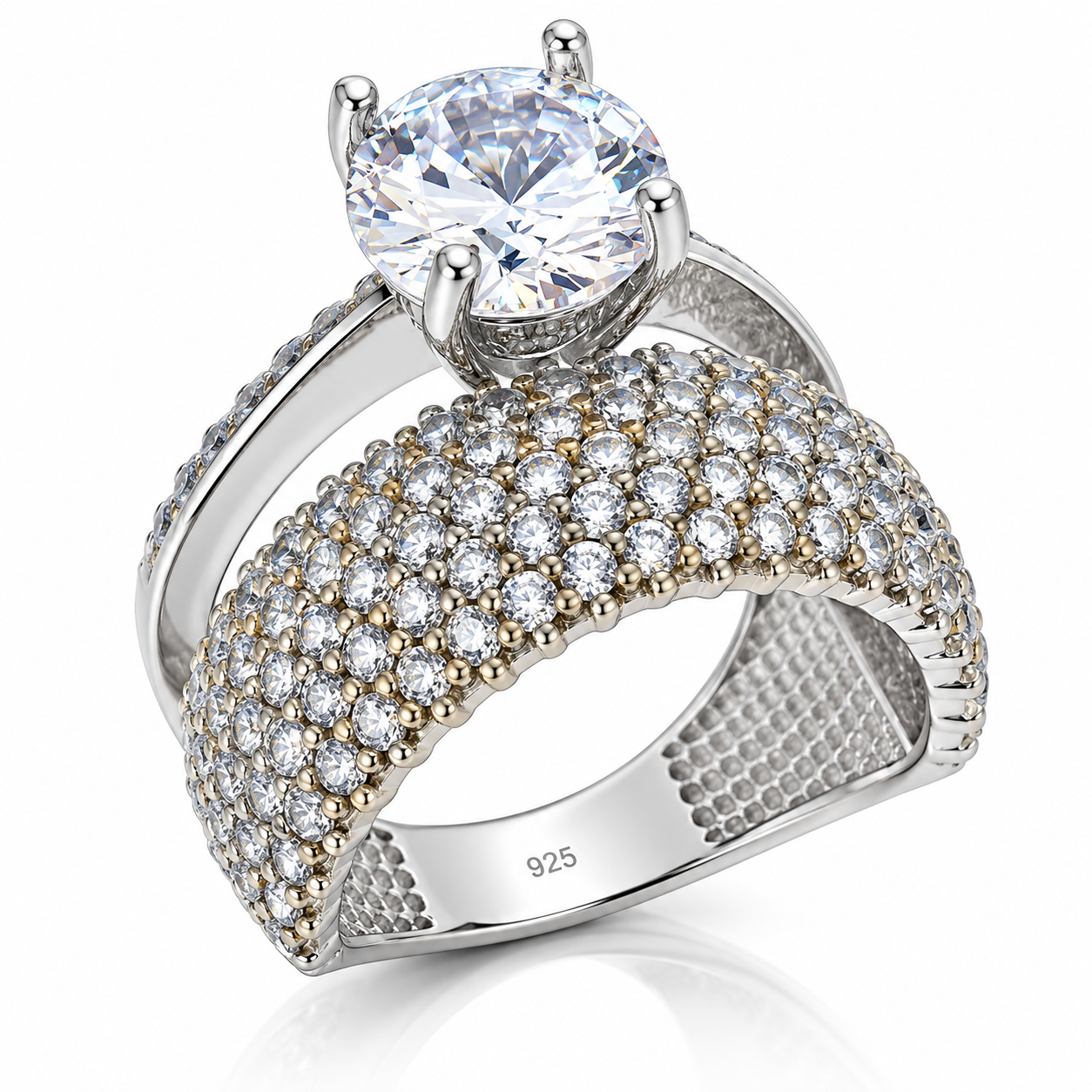 Inel Statement din Argint 925 cu Zirconii Albe și Piatră Centrală Strălucitoare – Eleganță Regală