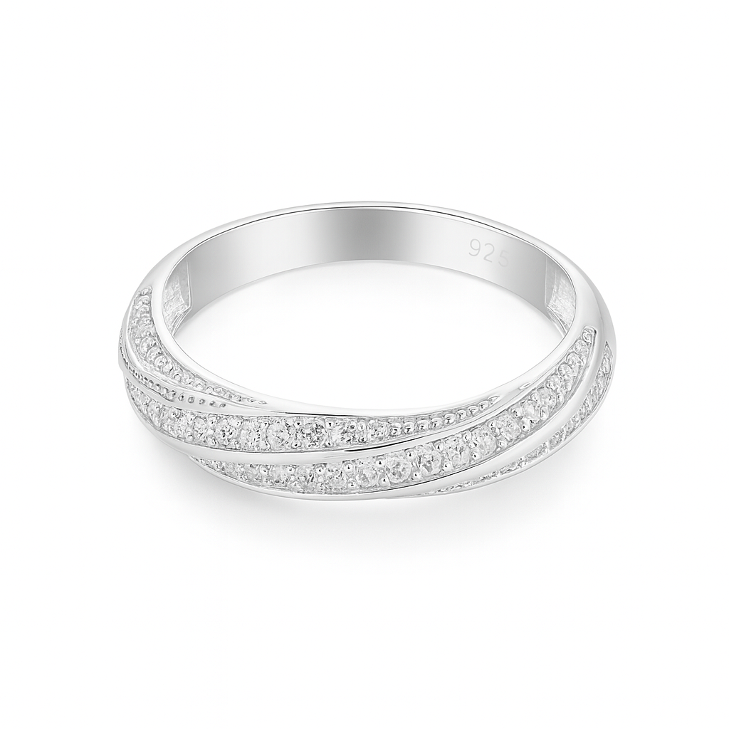 inel argint cu design modern și zirconii, poză profesională produs