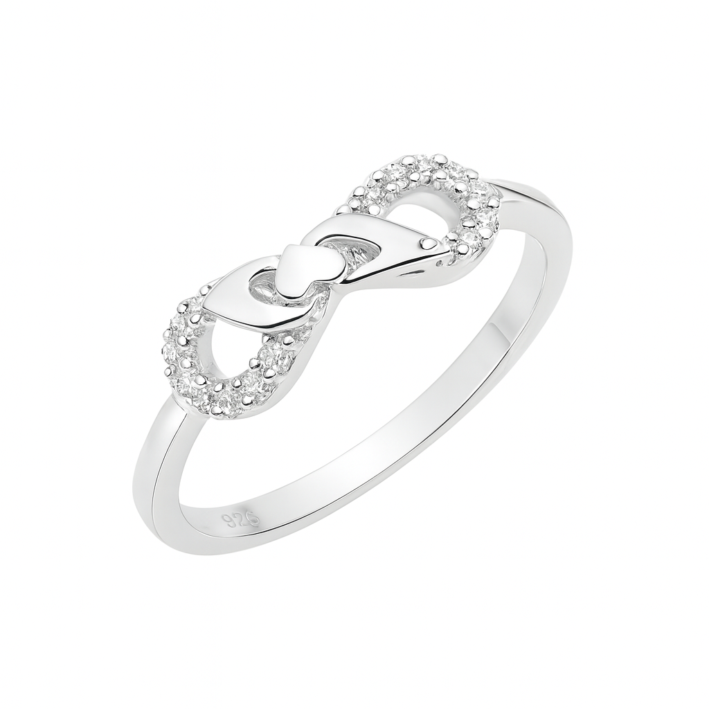 inel argint pentru damă design infinity cu inimă și zirconii, 2.35 grame