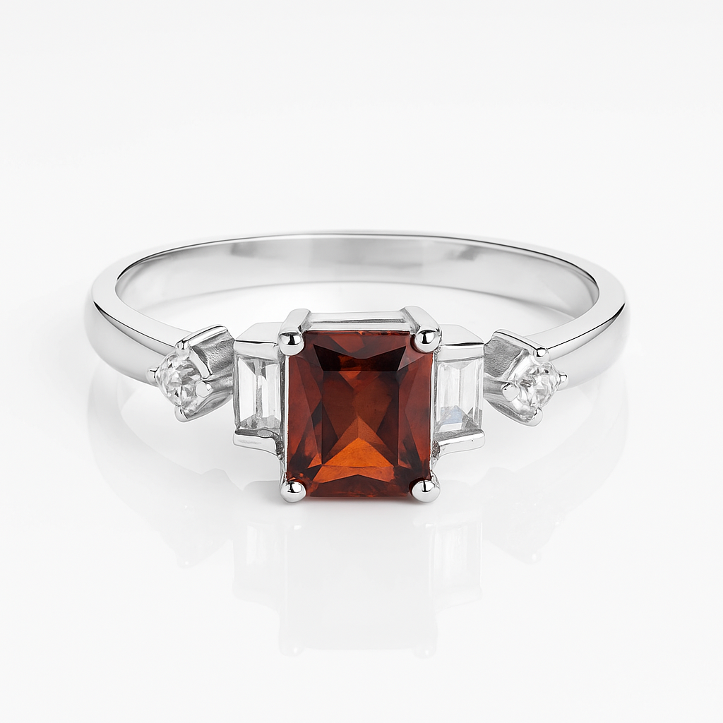 inel elegant din argint rodiat cu piatră roșie, simbol al pasiunii și iubirii, 1.97 grame – InfinityBijoux