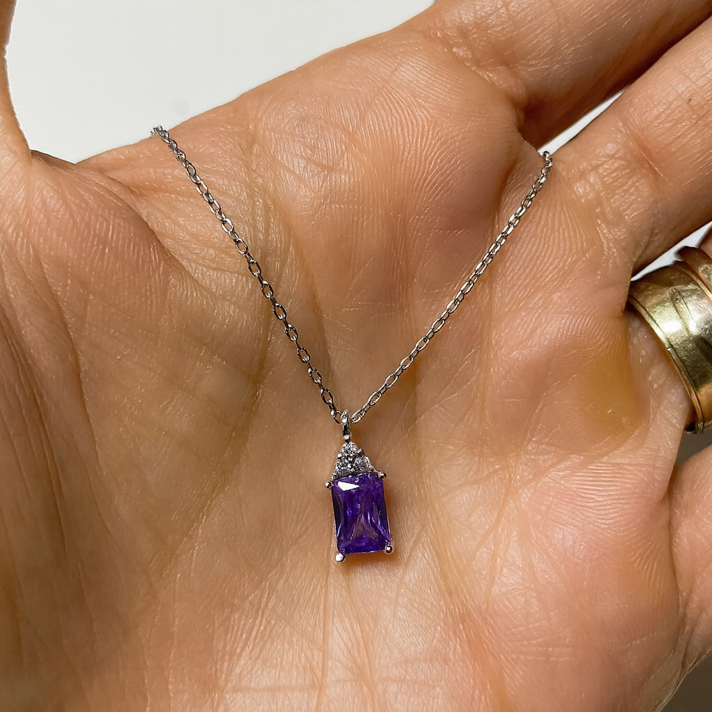 Colier din argint 925 rodiat cu ametist mov rectangular